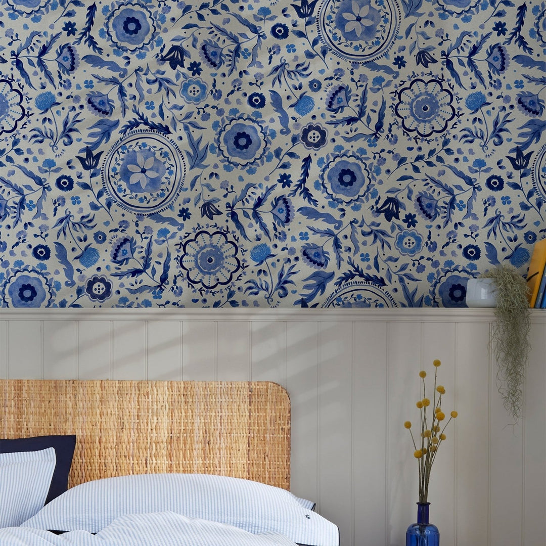  - Joules Festival Flowers Blue Wallpaper - 120881 - Decor Warehouse