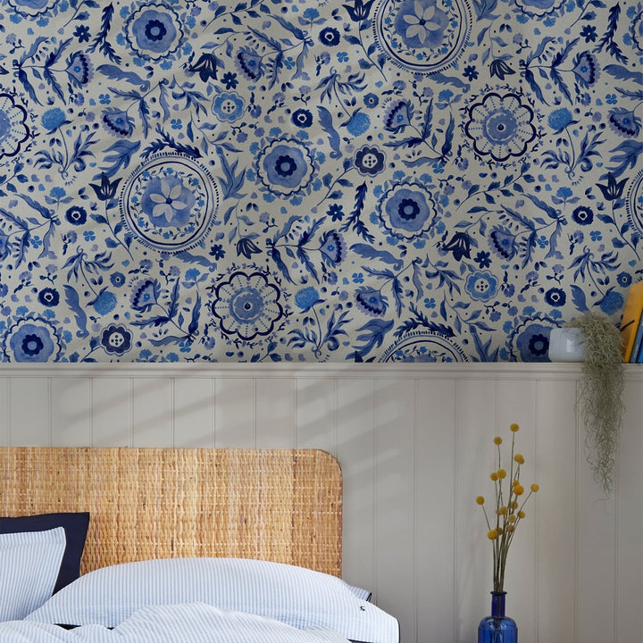  - Joules Festival Flowers Blue Wallpaper - 120881 - Decor Warehouse
