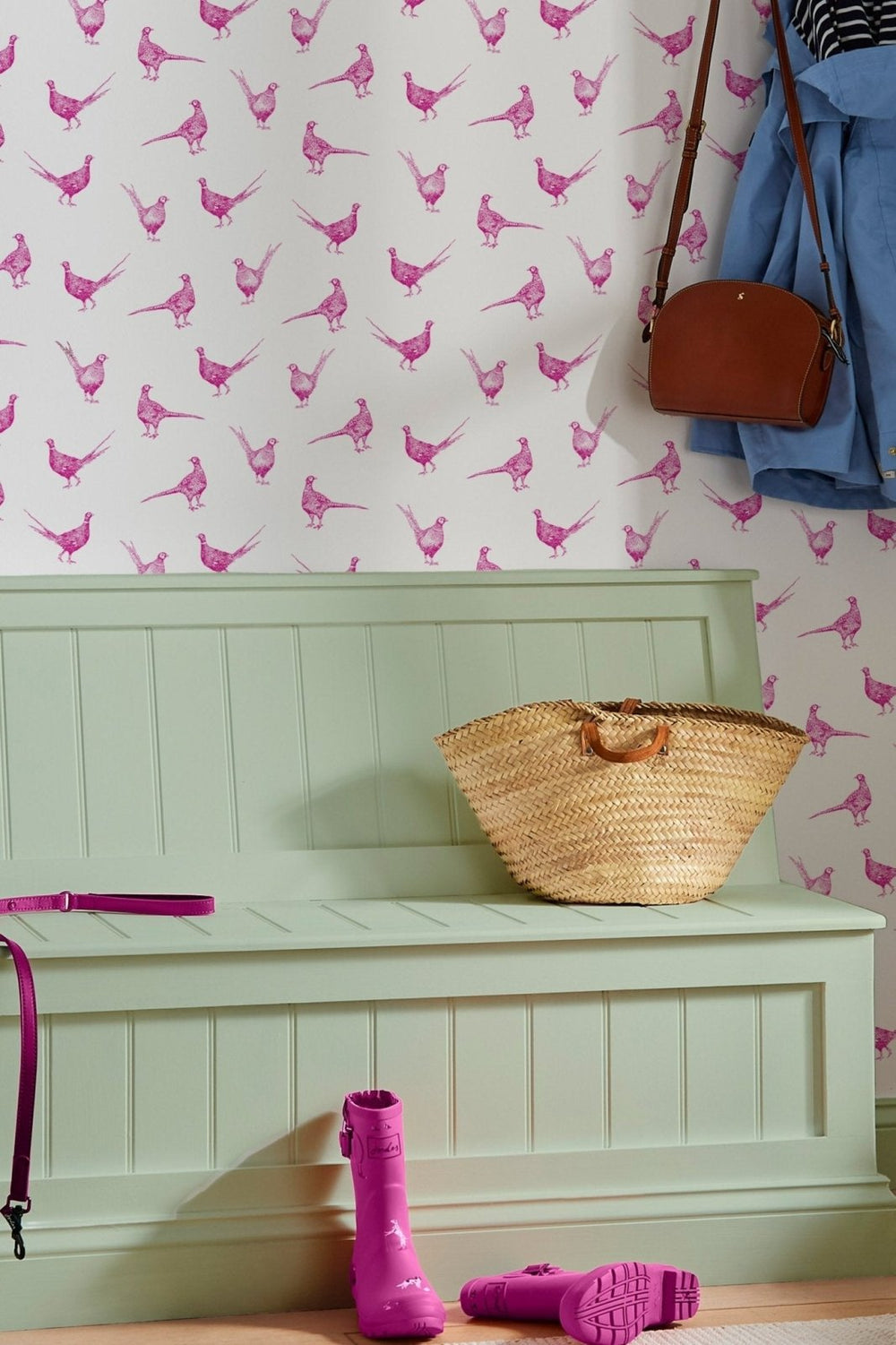 118551-Graham & Brown-Joules - Flirty Pheasants Truly Pink Wallpaper-Decor Warehouse