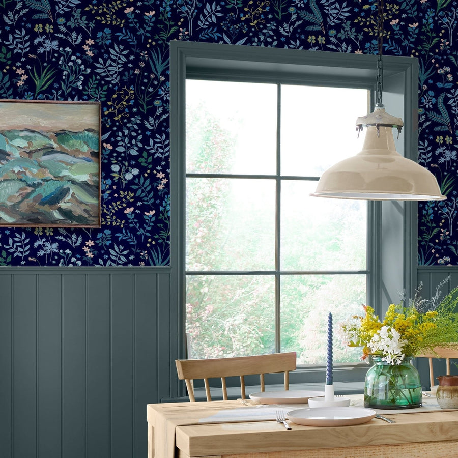  - Joules Holcombe Floral Navy Wallpaper - 120874 - Decor Warehouse
