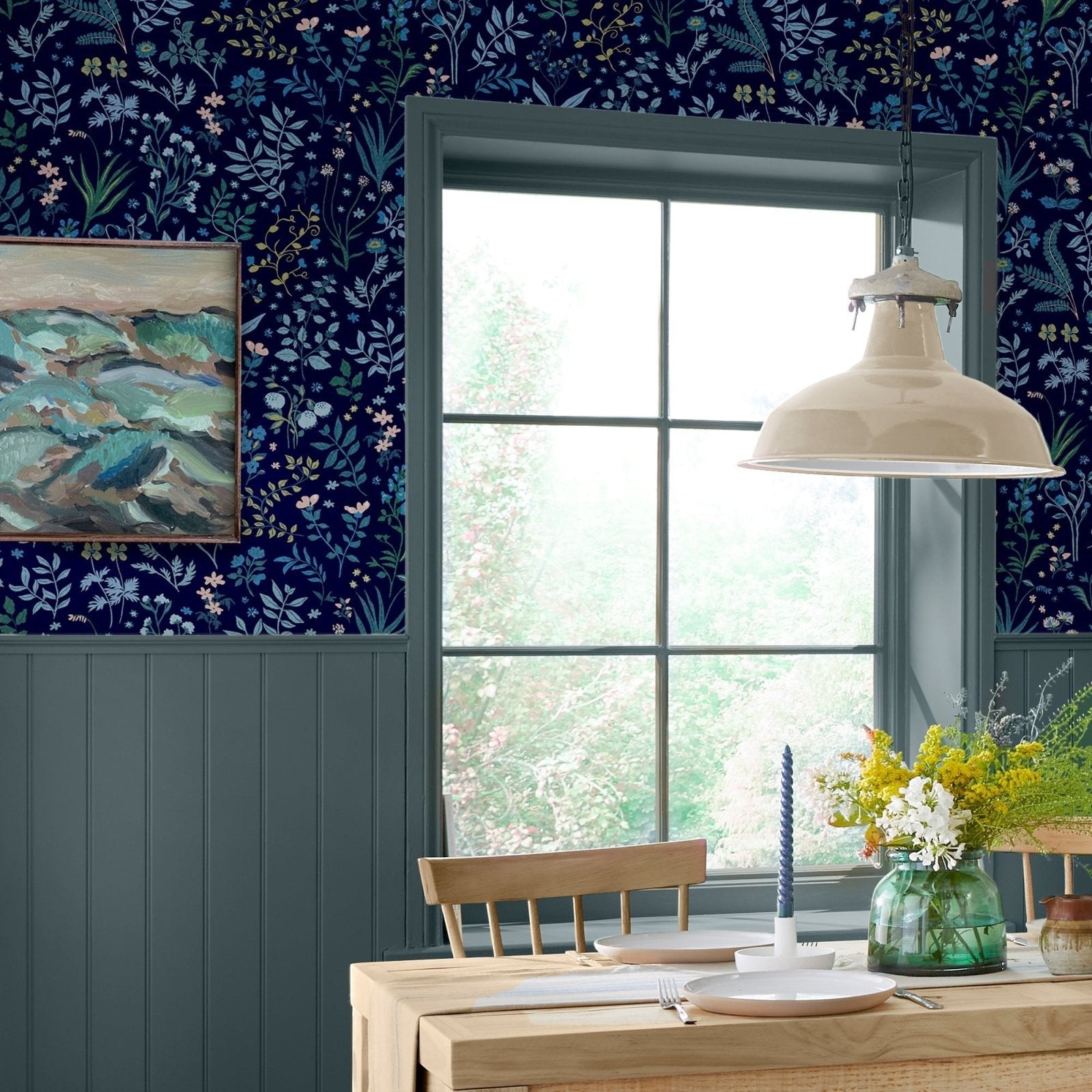 - Joules Holcombe Floral Navy Wallpaper - 120874 - Decor Warehouse
