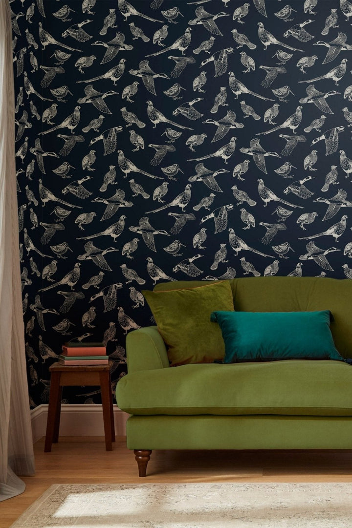  - Joules Hunting Birds French Navy Wallpaper - 118555 - Decor Warehouse