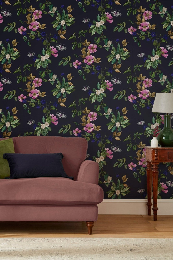 118572-Graham & Brown-Joules - Wakerly Woodland Floral French Navy Wallpaper-Decor Warehouse