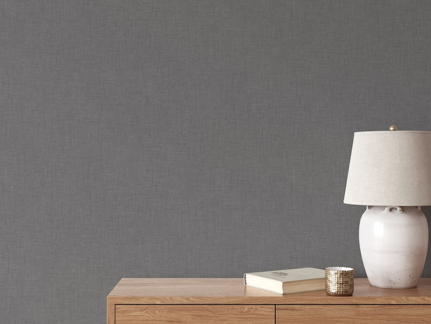 - Muriva Cambric Charcoal Textured Wallpaper - 196306 - Decor Warehouse