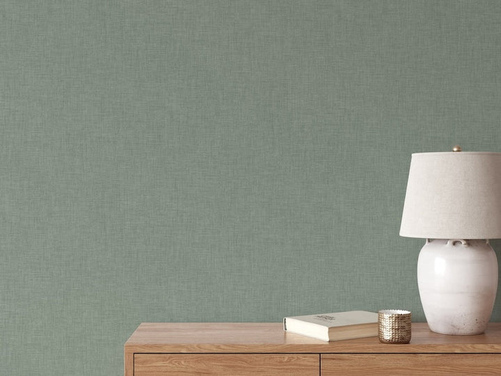 - Muriva Cambric Green Textured Wallpaper - 196304 - Decor Warehouse