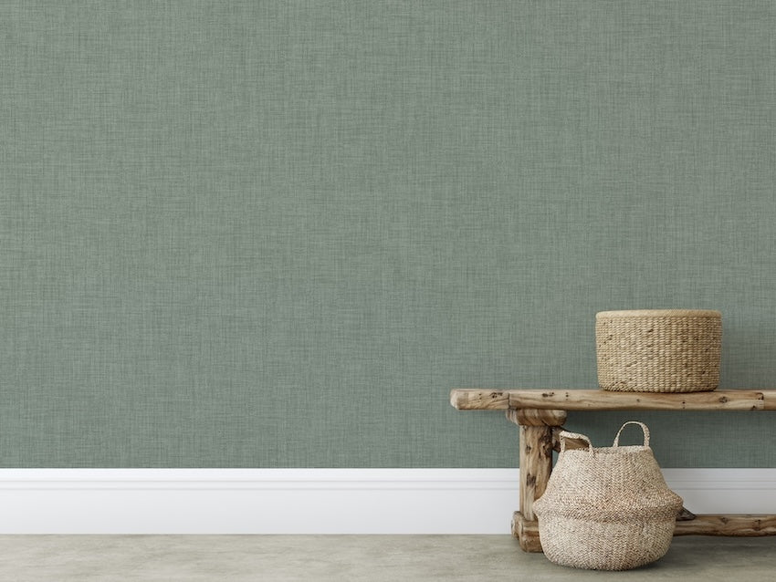  - Muriva Cambric Green Textured Wallpaper - 196304 - Decor Warehouse