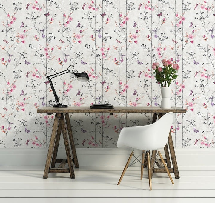  - Muriva Novelties Eden Pink Wallpaper - 102550 - Decor Warehouse