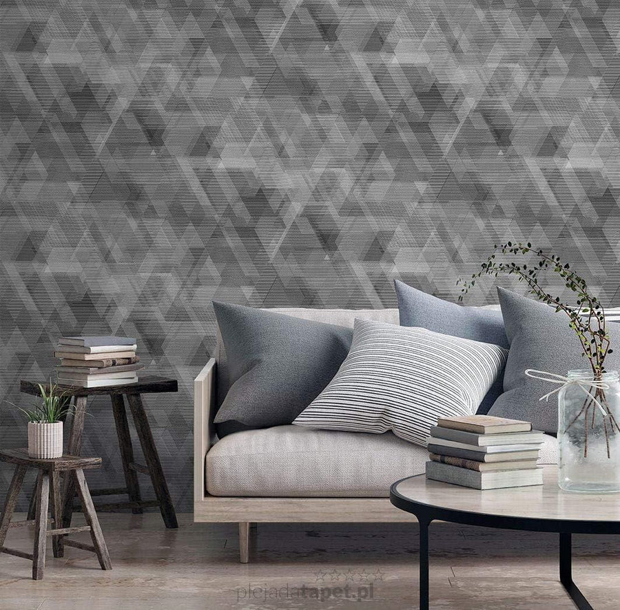 93509-Muriva-Muriva Silver & Grey Geometric Diamond Metallic Wallpaper-Decor Warehouse