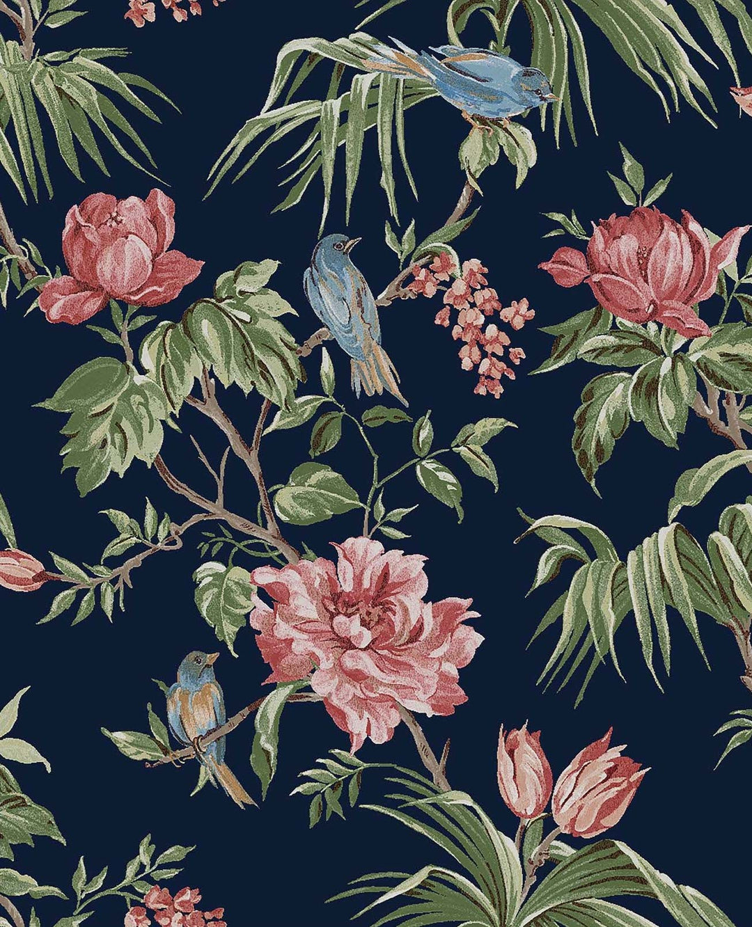 118256-Graham & Brown-Next -Birds & Blooms Navy Wallpaper-Decor Warehouse