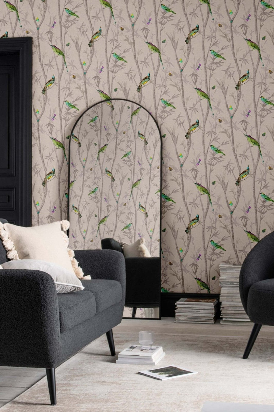 118266-Graham & Brown-Next - Chinoiseri Bird Trail Natural Wallpaper-Decor Warehouse