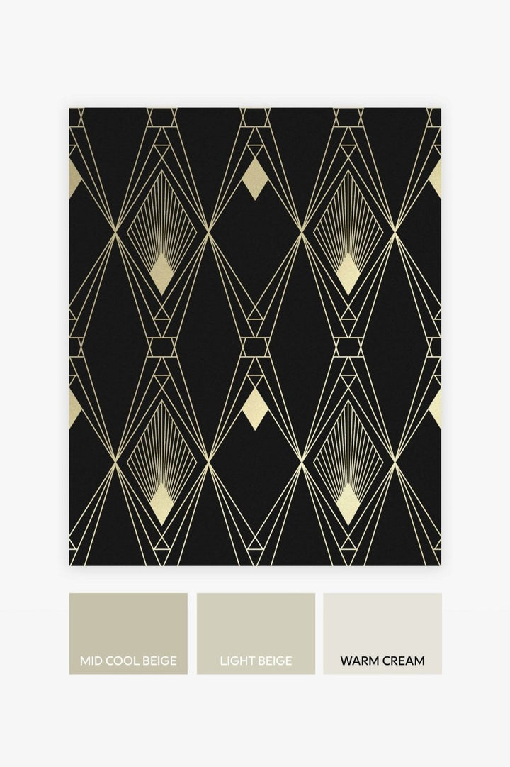 118313-Graham & Brown-Next - Deco Geometric Black Wallpaper-Decor Warehouse