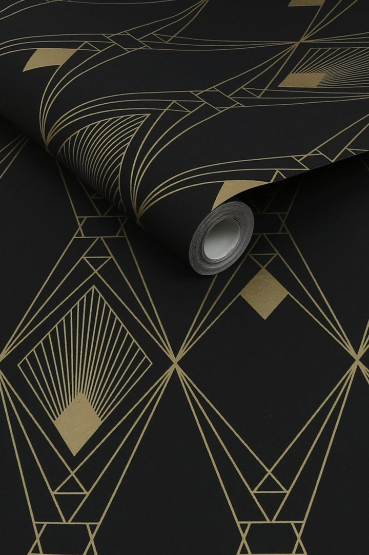 118313-Graham & Brown-Next - Deco Geometric Black Wallpaper-Decor Warehouse