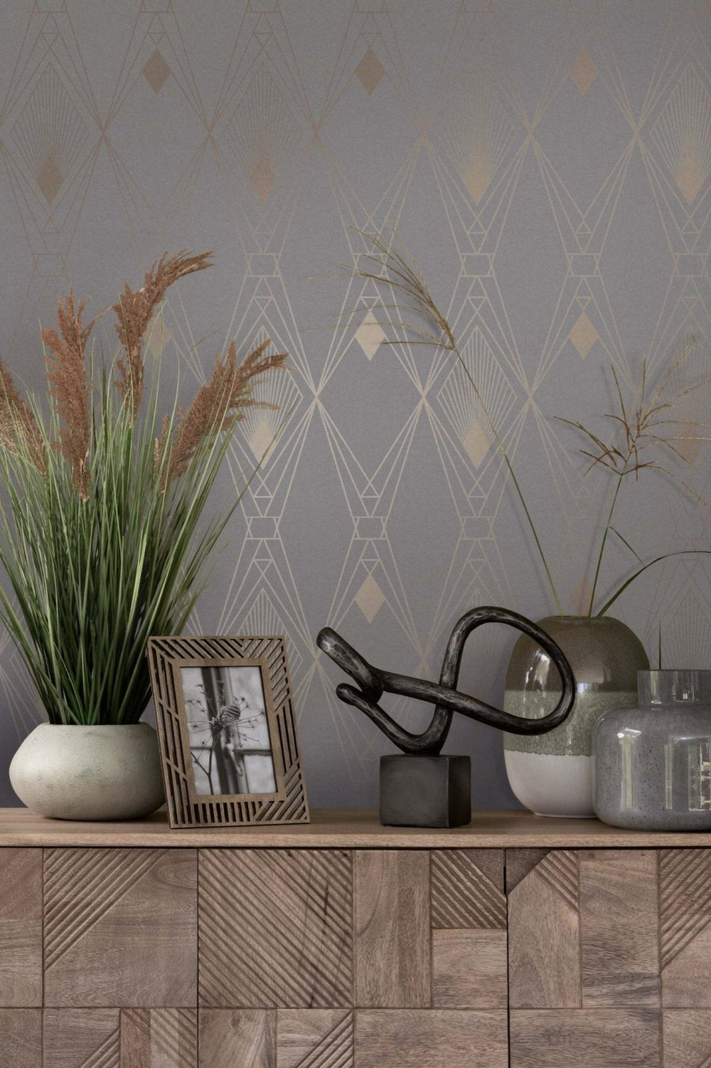118314-Graham & Brown-Next - Deco Geometric Grey Wallpaper-Decor Warehouse