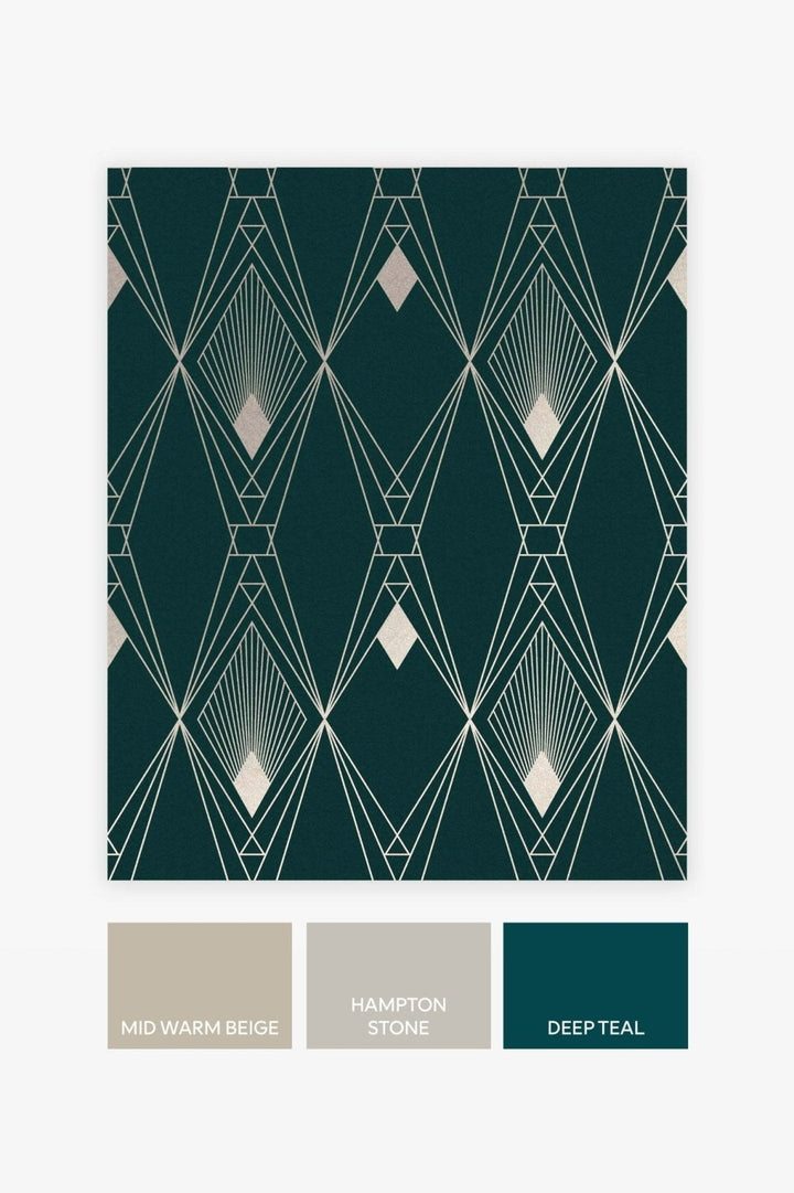 118315-Graham & Brown-Next - Deco Geometric Teal Wallpaper-Decor Warehouse