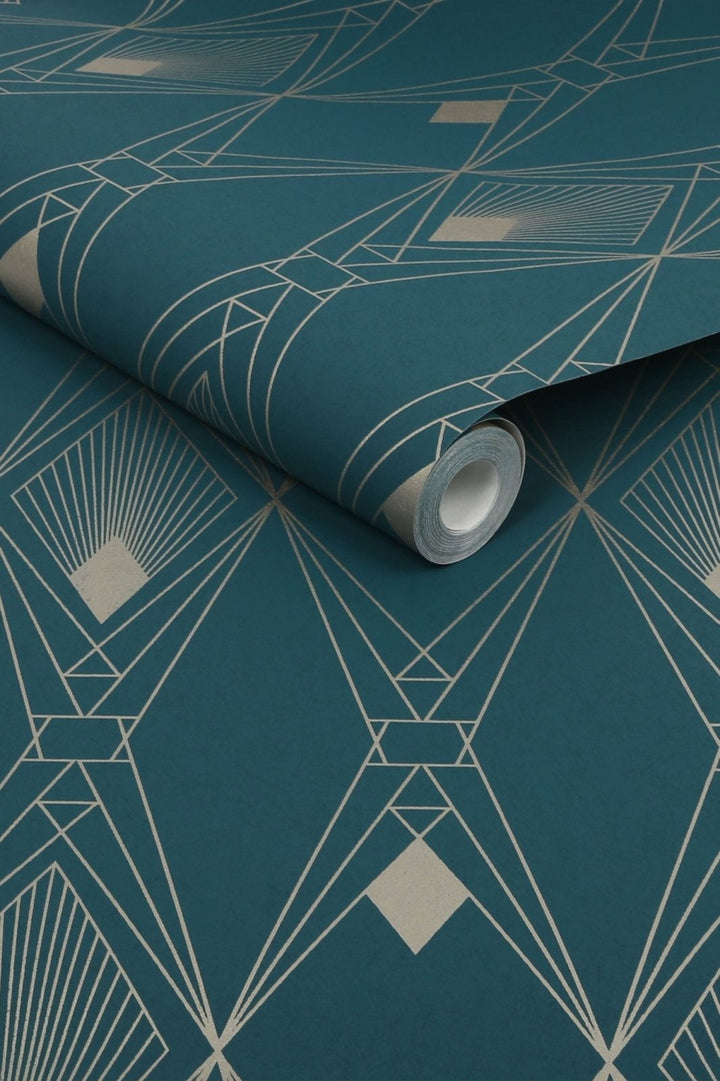 118315-Graham & Brown-Next - Deco Geometric Teal Wallpaper-Decor Warehouse