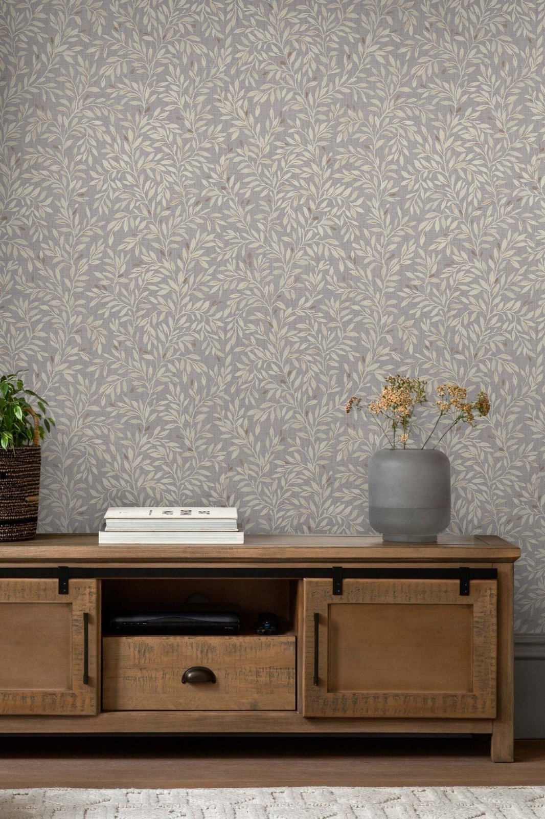 118263-Graham & Brown-Next - Ditsy Leaf Grey Wallpaper-Decor Warehouse