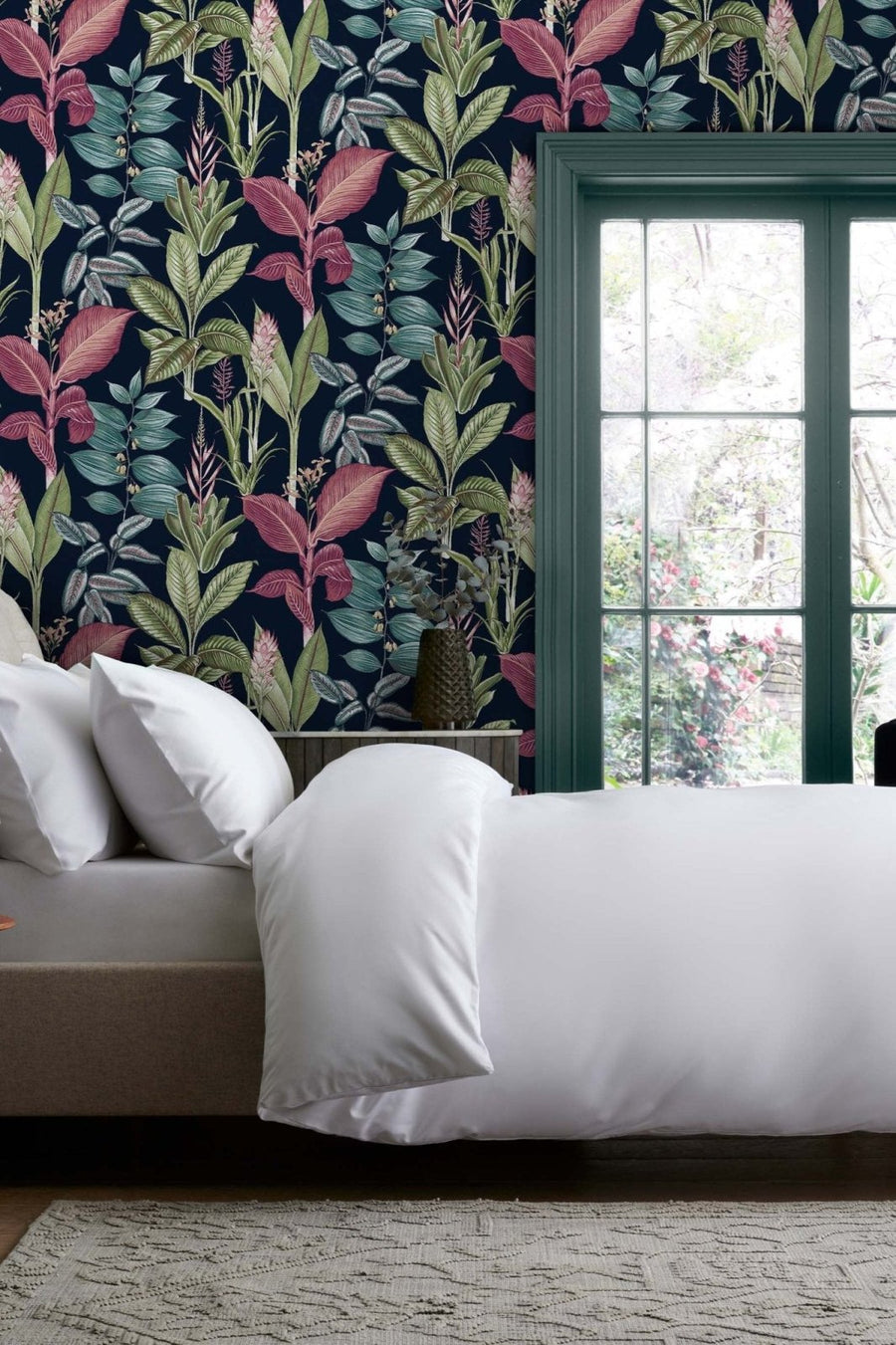 118300-Graham & Brown-Next - Fantasy Rainforest Leaves Navy Wallpaper-Decor Warehouse