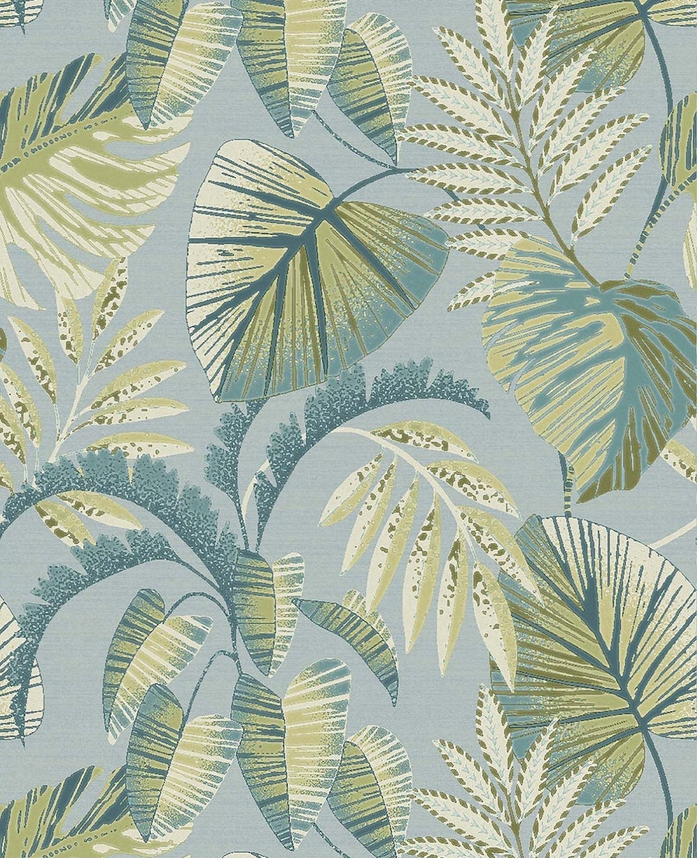 118297-Graham & Brown-Next - Jungle Leaves Duck Egg Wallpaper-Decor Warehouse