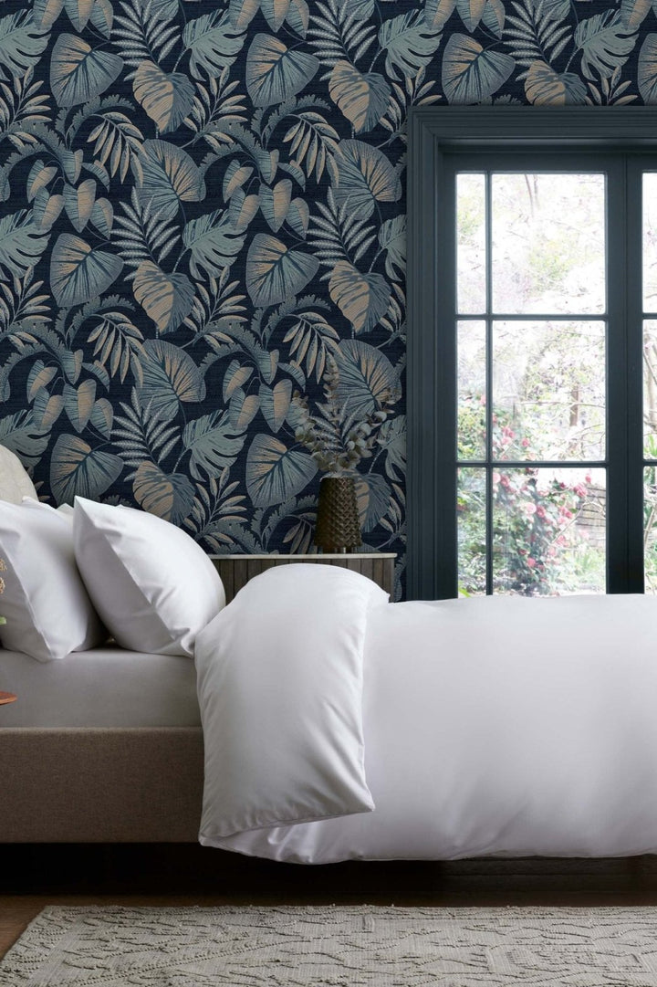 118298-Graham & Brown-Next - Jungle Leaves Navy Wallpaper-Decor Warehouse