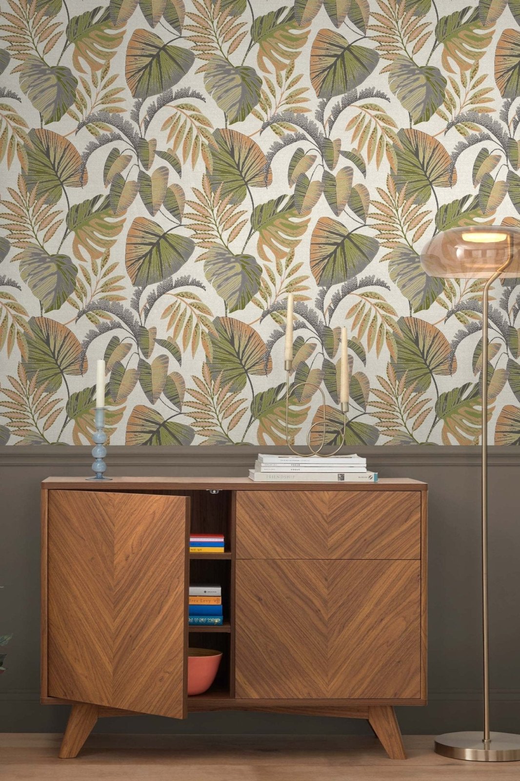 118296-Graham & Brown-Next - Jungle Leaves Orange Wallpaper-Decor Warehouse