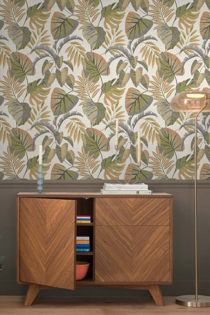 118296-Graham & Brown-Next - Jungle Leaves Orange Wallpaper-Decor Warehouse