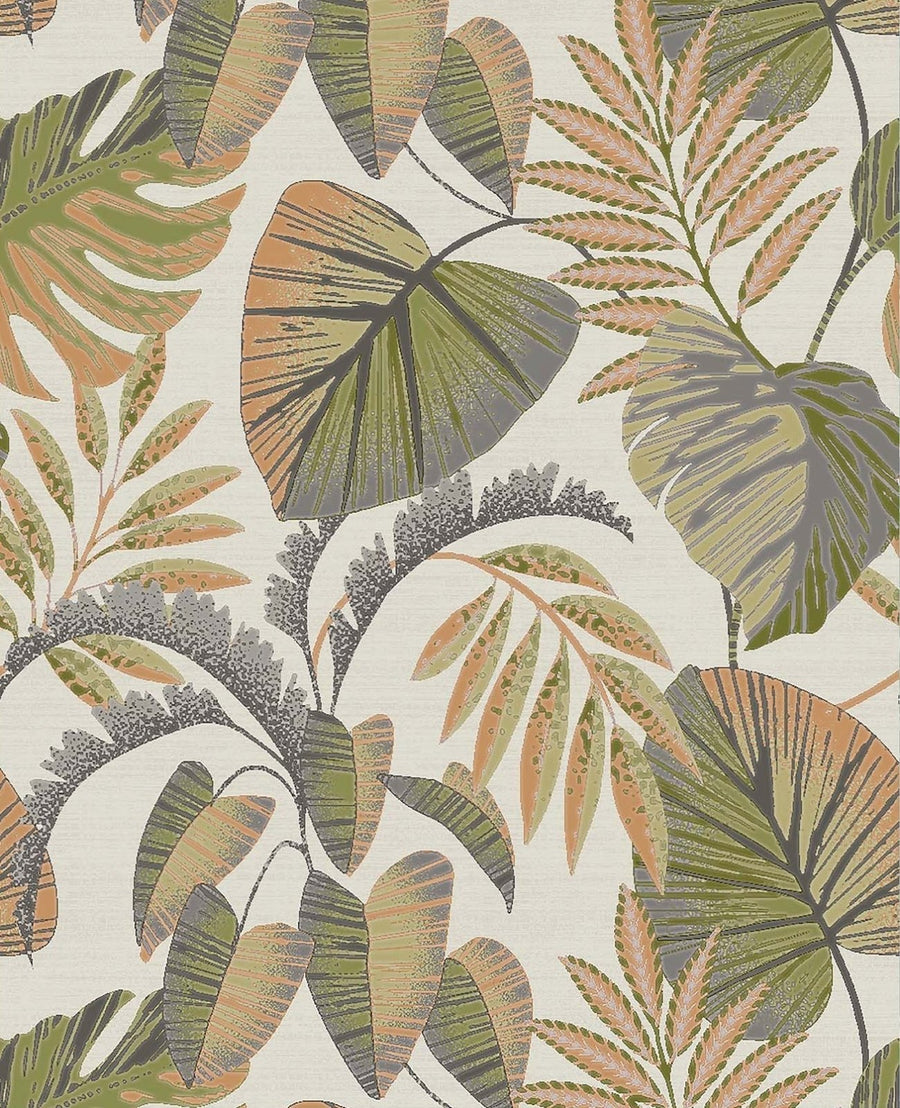 118296-Graham & Brown-Next - Jungle Leaves Orange Wallpaper-Decor Warehouse