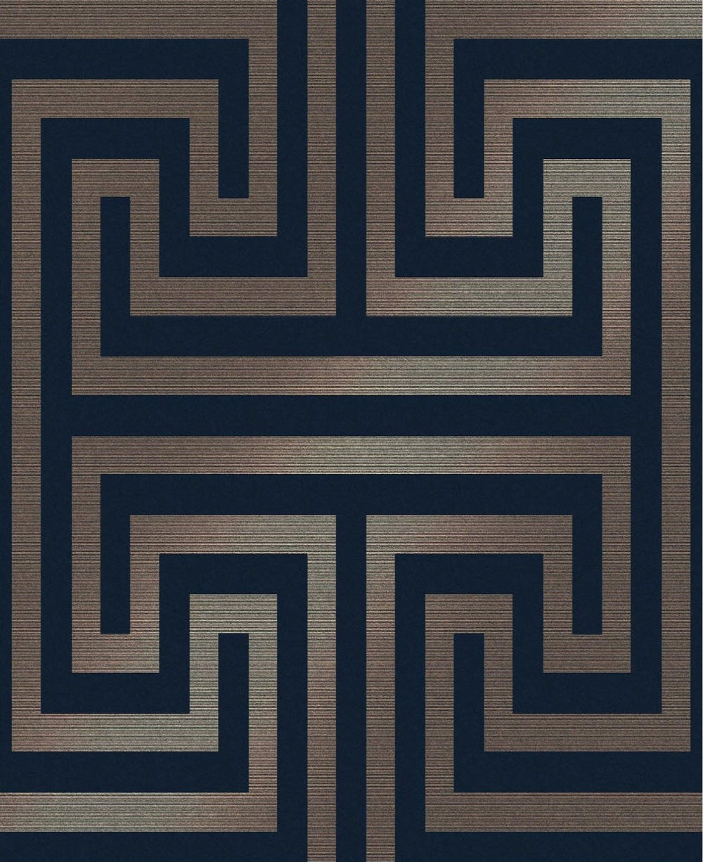 118286-Graham & Brown-Next - Metallic Greek Key Navy Wallpaper-Decor Warehouse