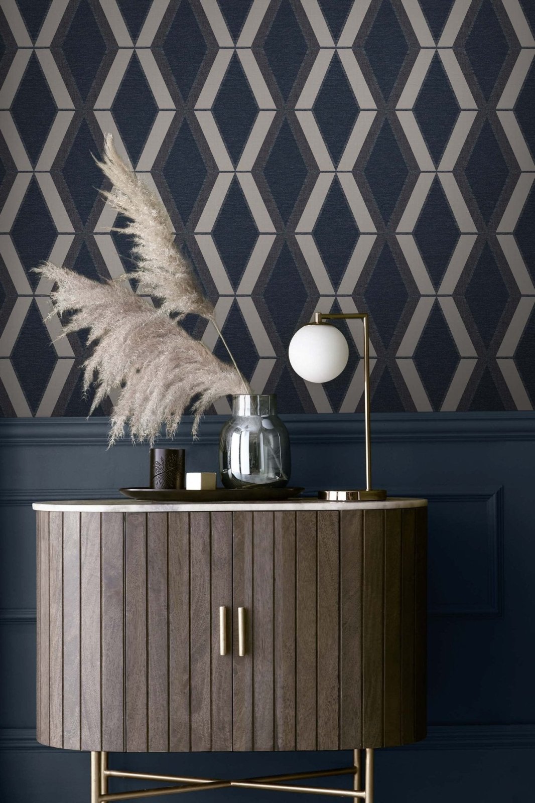 118282-Graham & Brown-Next - Optical Triangle Navy Wallpaper-Decor Warehouse