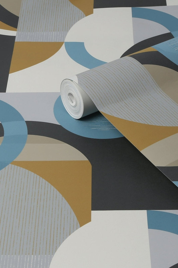 118280-Graham & Brown-Next - Retro Shapes Geo Blues Wallpaper-Decor Warehouse