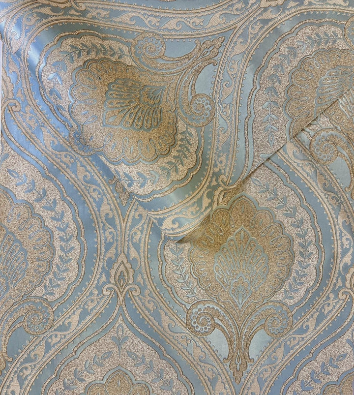 JC30094-Decor Warehouse-Palladio Beige / Blue Metallic Damask Wallpaper-Decor Warehouse
