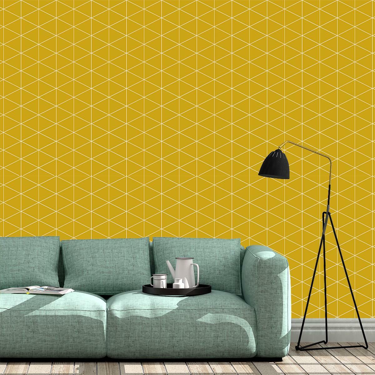 - Pessaa Moutarde Geometric Mustard Wallpaper - 100234 - Decor Warehouse