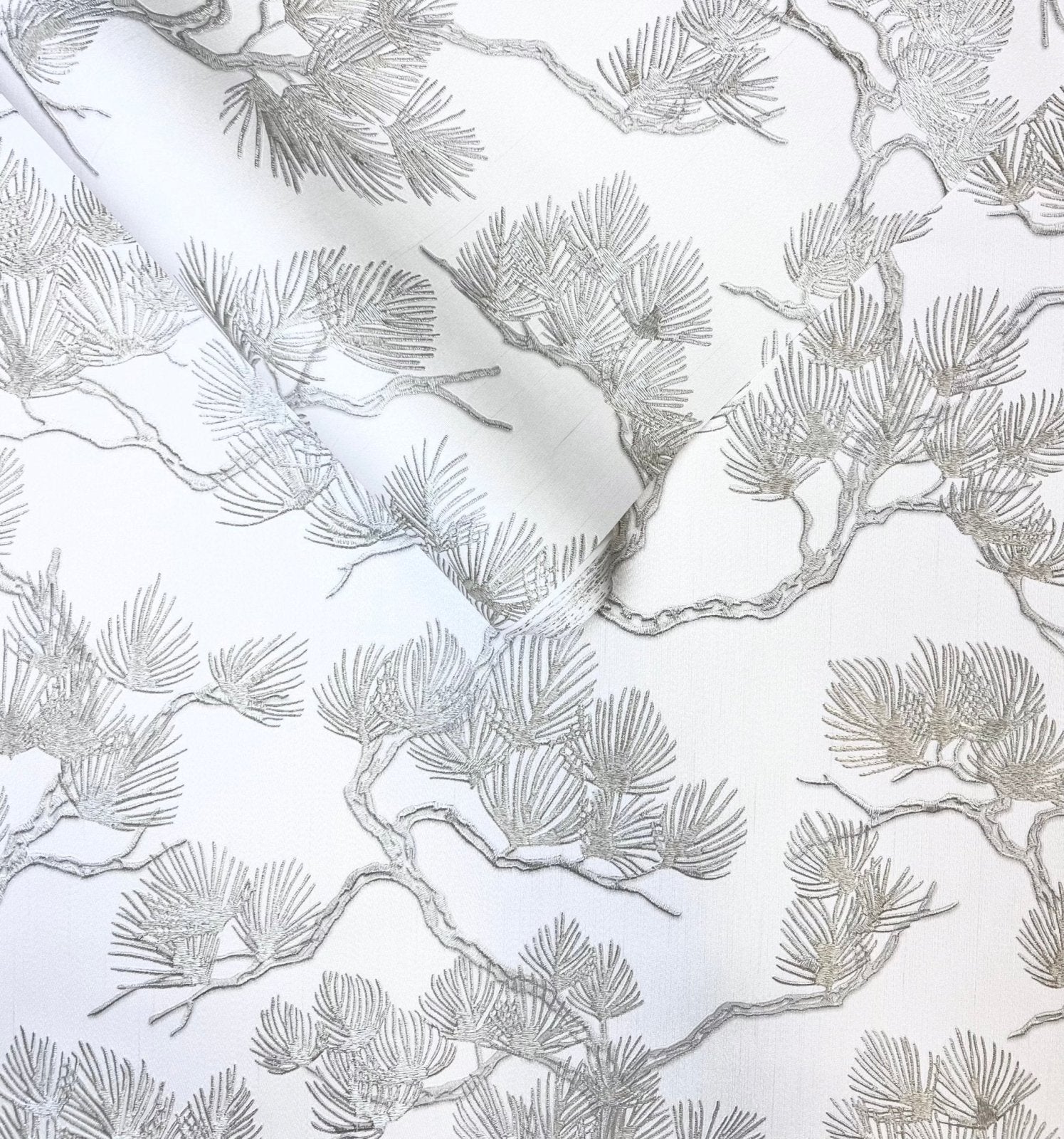 WF121011-Decor Warehouse-Pine Tree White & Grey Wallpaper-Decor Warehouse