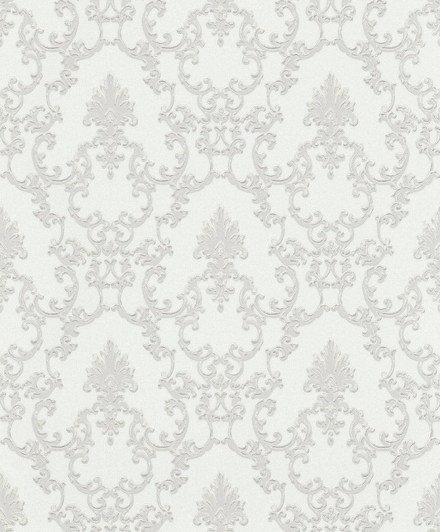 6376-01-Erismann-Premium - Palaisroyal - White & Silver Damask Wallpaper-Decor Warehouse