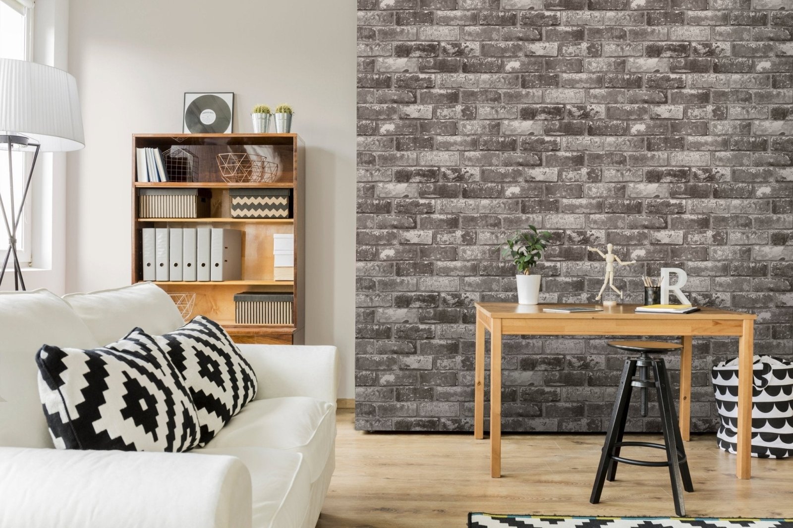 6753-Debona-Rustic Brick Effect Grey Wallpaper-Decor Warehouse