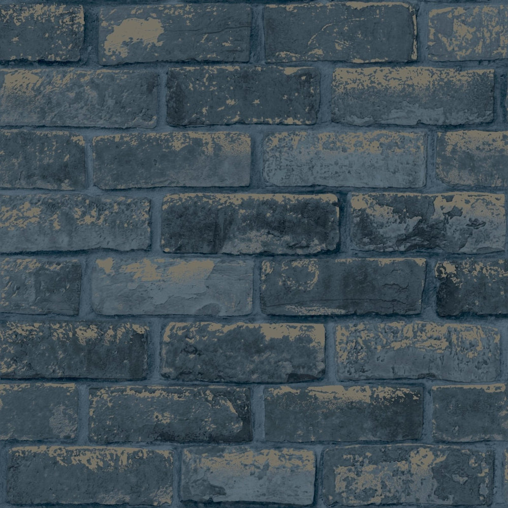 6756-Debona-Rustic Brick Effect Metallic Navy Blue Wallpaper-Decor Warehouse