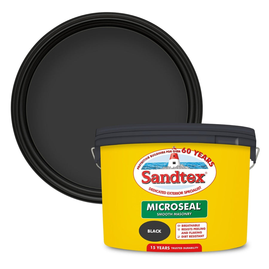 '-Sandtex-Sandtex Microseal Smooth Masonry Paint- Black 10L-Decor Warehouse