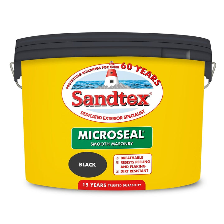'-Sandtex-Sandtex Microseal Smooth Masonry Paint- Black 10L-Decor Warehouse