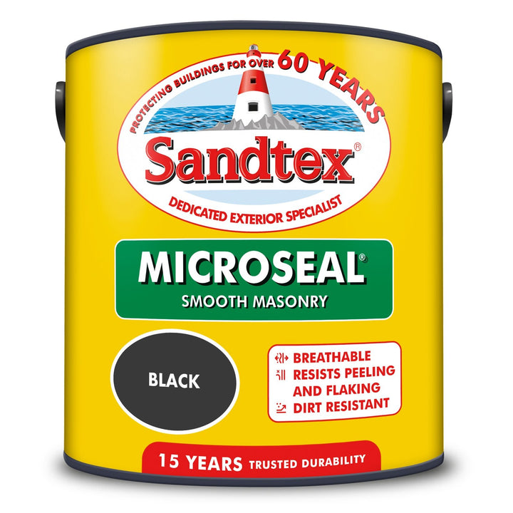 5032244-Sandtex-Sandtex Microseal Smooth Masonry Paint- Black 2.5L-Decor Warehouse