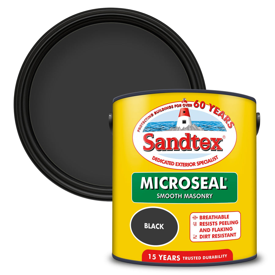 5032244-Sandtex-Sandtex Microseal Smooth Masonry Paint- Black 2.5L-Decor Warehouse