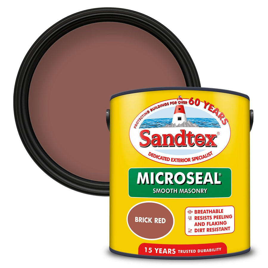 5090636-Sandtex-Sandtex Microseal Smooth Masonry Paint - Brick Red - 2.5L-Decor Warehouse