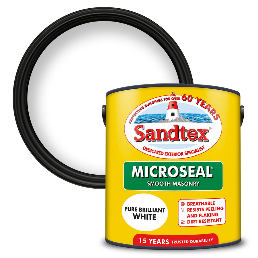 -Sandtex-Sandtex Microseal Smooth Masonry Paint - Brilliant White - 2.5L-Decor Warehouse