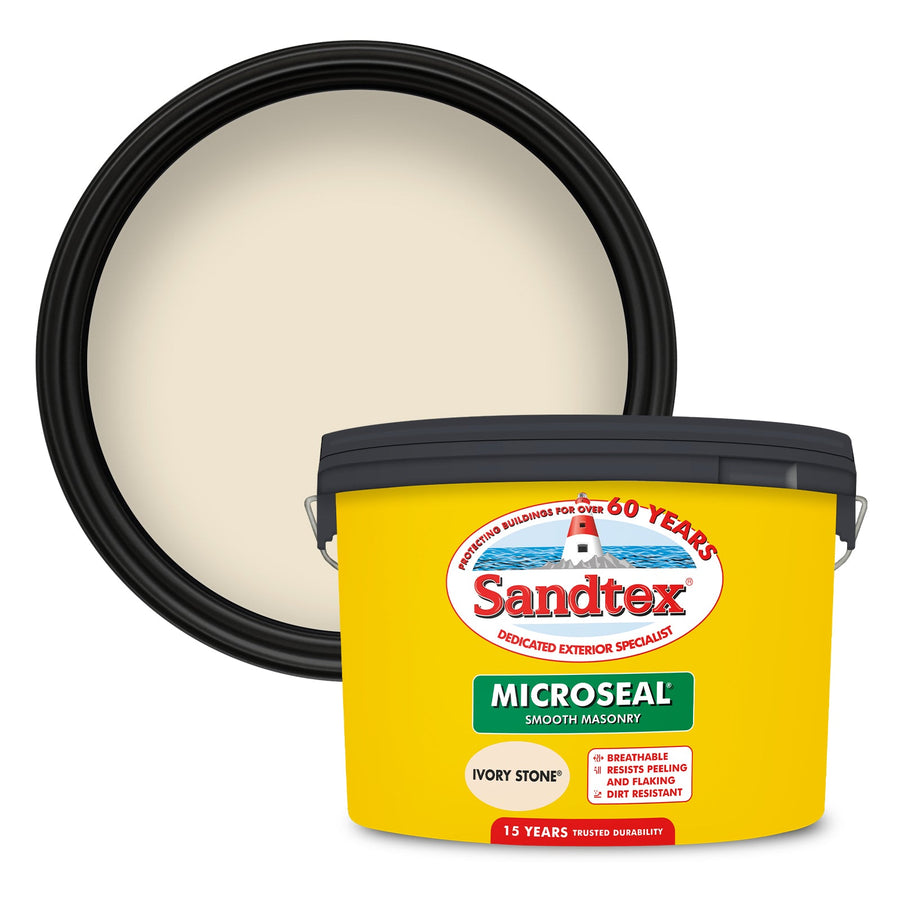 '-Sandtex-Sandtex Microseal Smooth Masonry Paint - Ivory Stone 10L-Decor Warehouse