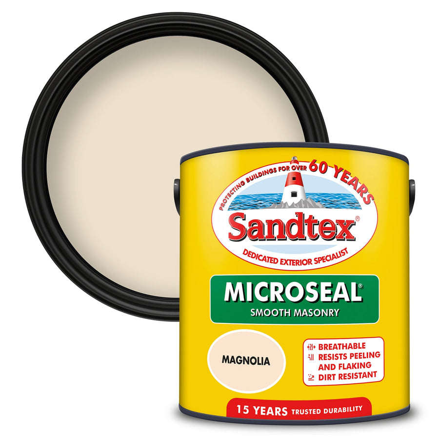 5032354-Sandtex-Sandtex Microseal Smooth Masonry Paint - Magnolia - 2.5L-Decor Warehouse