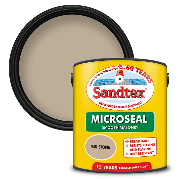 '-Sandtex-Sandtex Microseal Smooth Masonry Paint - Mid Stone - 2.5L-Decor Warehouse