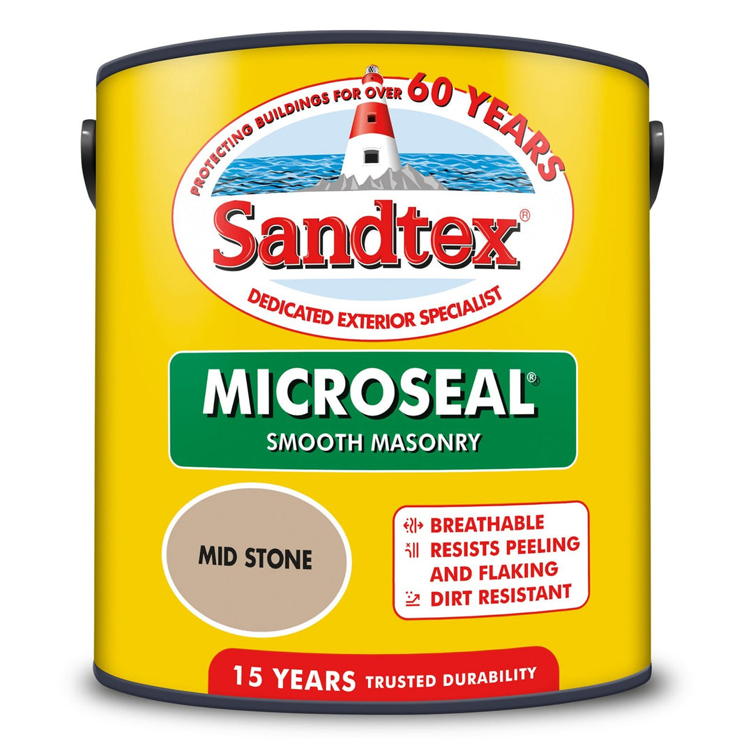 '-Sandtex-Sandtex Microseal Smooth Masonry Paint - Mid Stone - 2.5L-Decor Warehouse