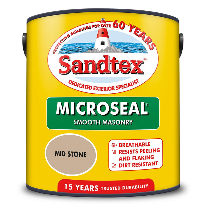 '-Sandtex-Sandtex Microseal Smooth Masonry Paint - Mid Stone - 2.5L-Decor Warehouse