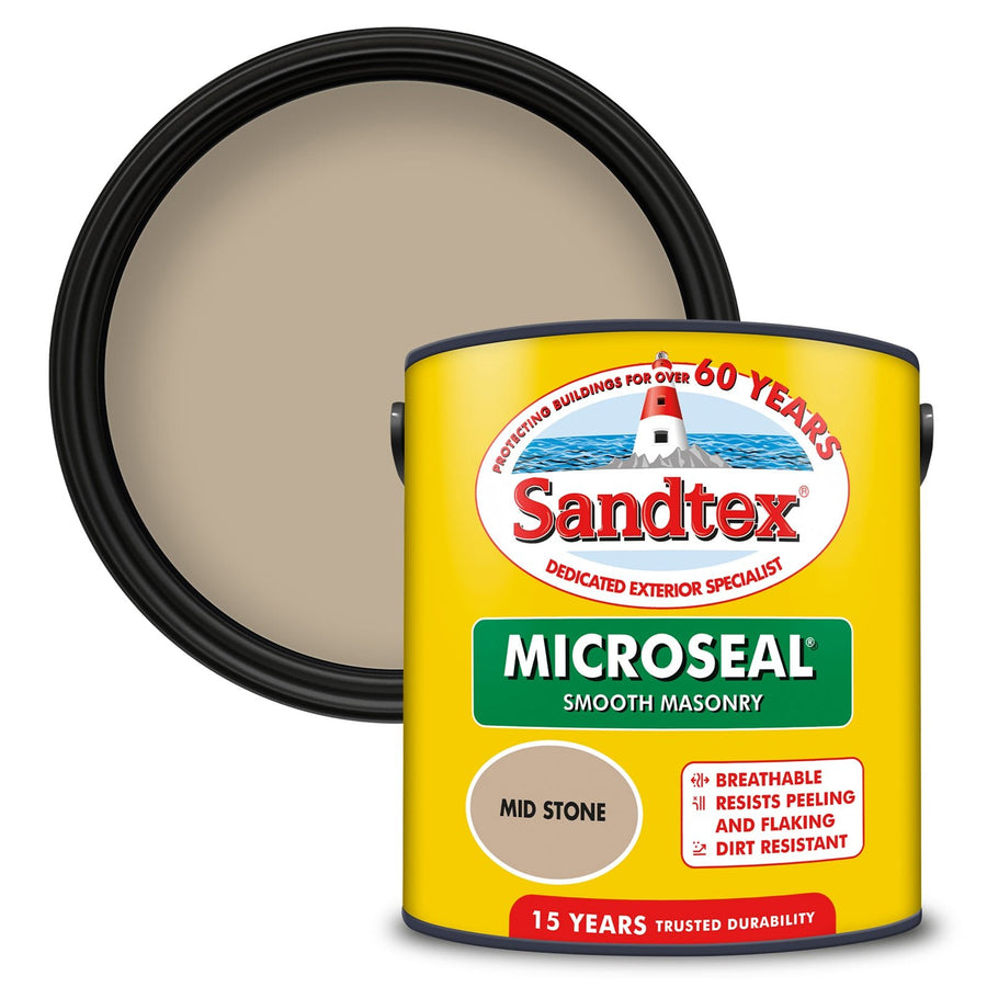-Sandtex-Sandtex Microseal Smooth Masonry Paint - Mid Stone - 2.5L-Decor Warehouse