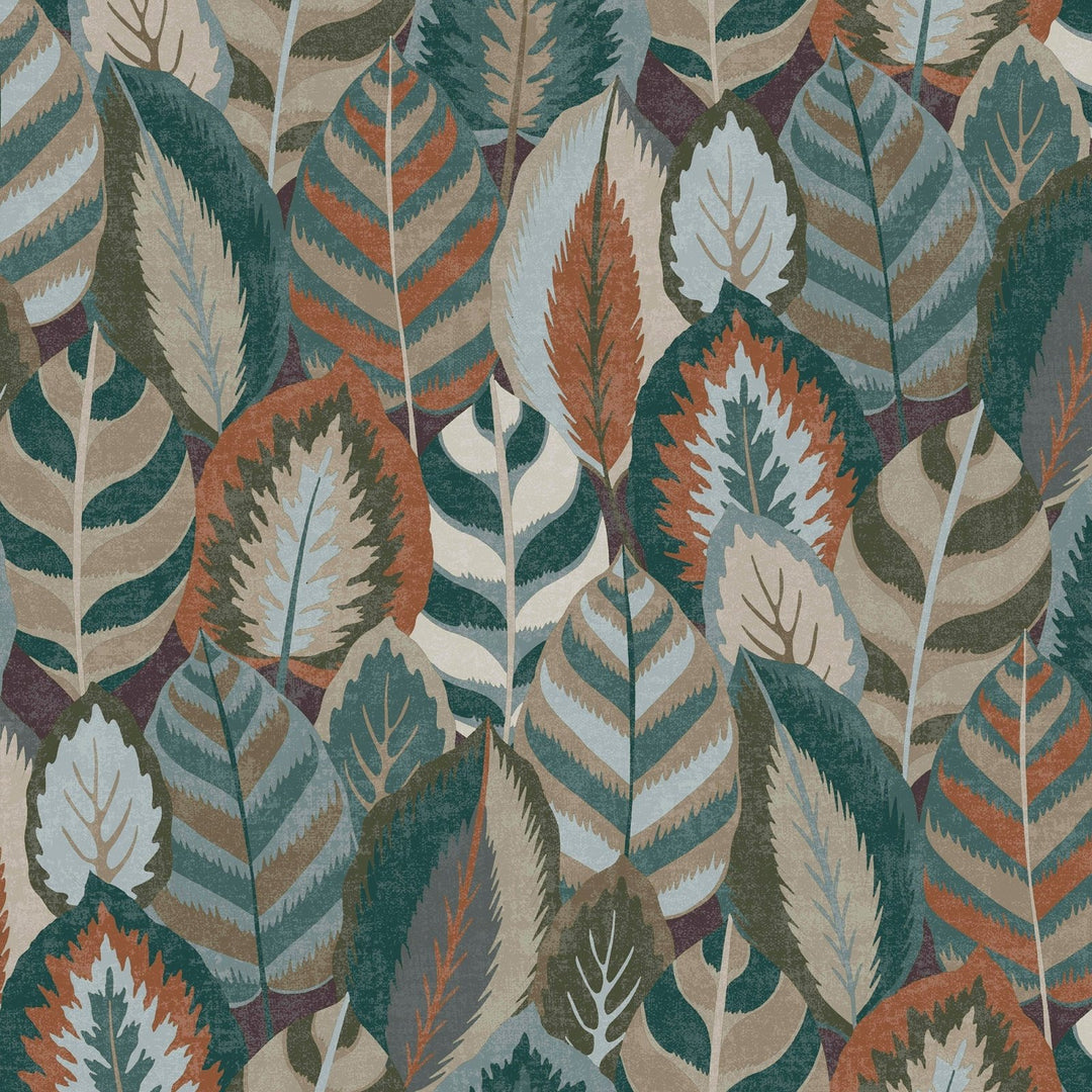 121126-Graham & Brown-Sublime - Arty Leaves Green Blue Terra Wallpaper-Decor Warehouse