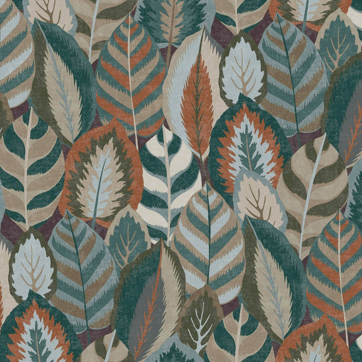 121126-Graham & Brown-Sublime - Arty Leaves Green Blue Terra Wallpaper-Decor Warehouse
