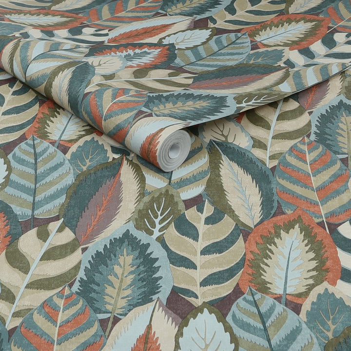 121126-Graham & Brown-Sublime - Arty Leaves Green Blue Terra Wallpaper-Decor Warehouse